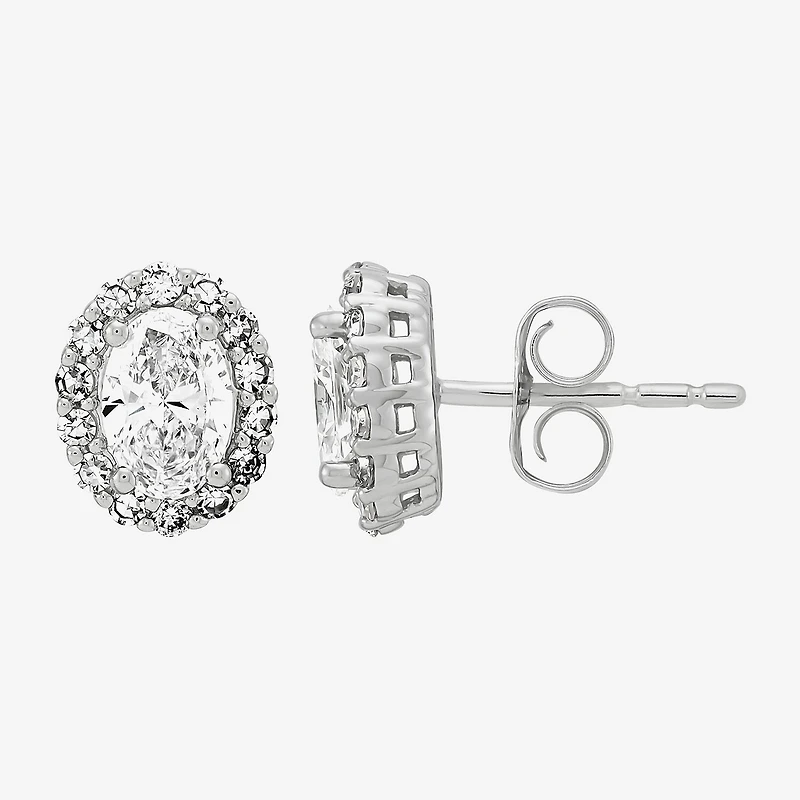 (H-I/Si1-Si2) 1 CT. T.W. Lab Grown White Diamond Sterling Silver 8.3mm Oval Stud Earrings