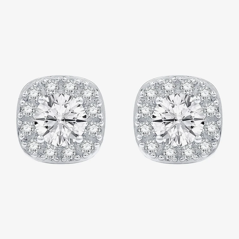 (F / Si1-Si2) 1 CT. T.W. Lab Grown White Diamond Sterling Silver 8mm Cushion Stud Earrings