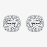 (F /  Si1-Si2) 1 CT. T.W. Lab Grown White Diamond Sterling Silver 8mm Cushion Stud Earrings