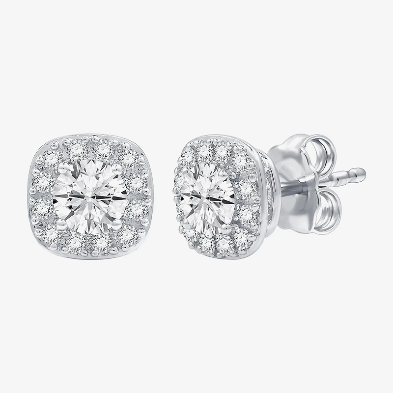 (F / Si1-Si2) 1 CT. T.W. Lab Grown White Diamond Sterling Silver 8mm Cushion Stud Earrings