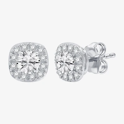 (F /  Si1-Si2) 1 CT. T.W. Lab Grown White Diamond Sterling Silver 8mm Cushion Stud Earrings