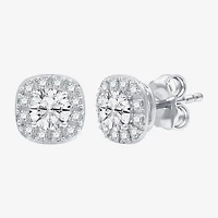(F /  Si1-Si2) 1 CT. T.W. Lab Grown White Diamond Sterling Silver 8mm Cushion Stud Earrings