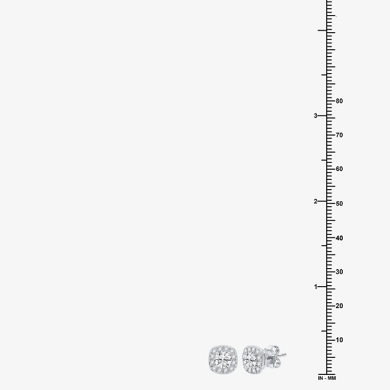 (F / Si1-Si2) 1 CT. T.W. Lab Grown White Diamond Sterling Silver 8mm Cushion Stud Earrings