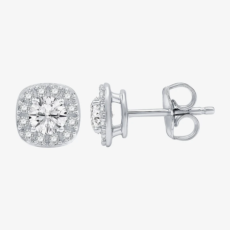 (F / Si1-Si2) 1 CT. T.W. Lab Grown White Diamond Sterling Silver 8mm Cushion Stud Earrings