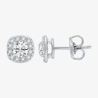 (F /  Si1-Si2) 1 CT. T.W. Lab Grown White Diamond Sterling Silver 8mm Cushion Stud Earrings