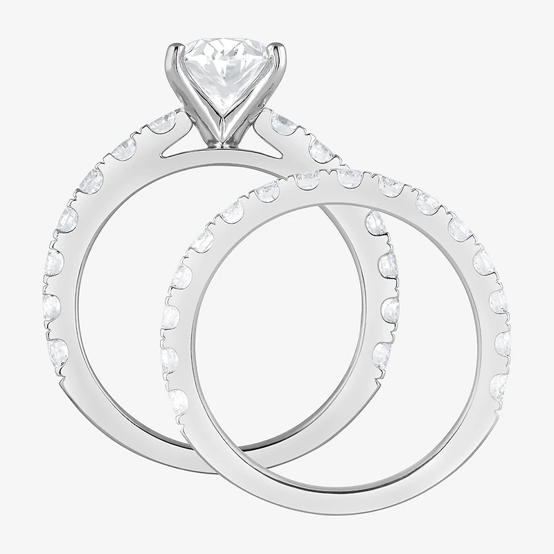 (G / Si1-Si2) Womens 4 CT. T.W. Lab Grown White Diamond Sterling Silver Oval Side Stone Bridal Set