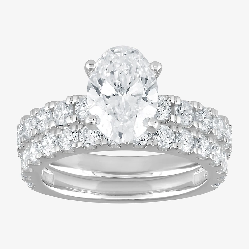 (G / Si1-Si2) Womens 4 CT. T.W. Lab Grown White Diamond Sterling Silver Oval Side Stone Bridal Set