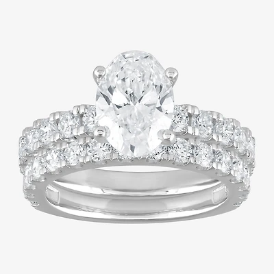 (G / Si1-Si2) Womens 4 CT. T.W. Lab Grown White Diamond Sterling Silver Oval Side Stone Bridal Set
