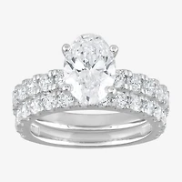 (G / Si1-Si2) Womens 4 CT. T.W. Lab Grown White Diamond Sterling Silver Oval Side Stone Bridal Set