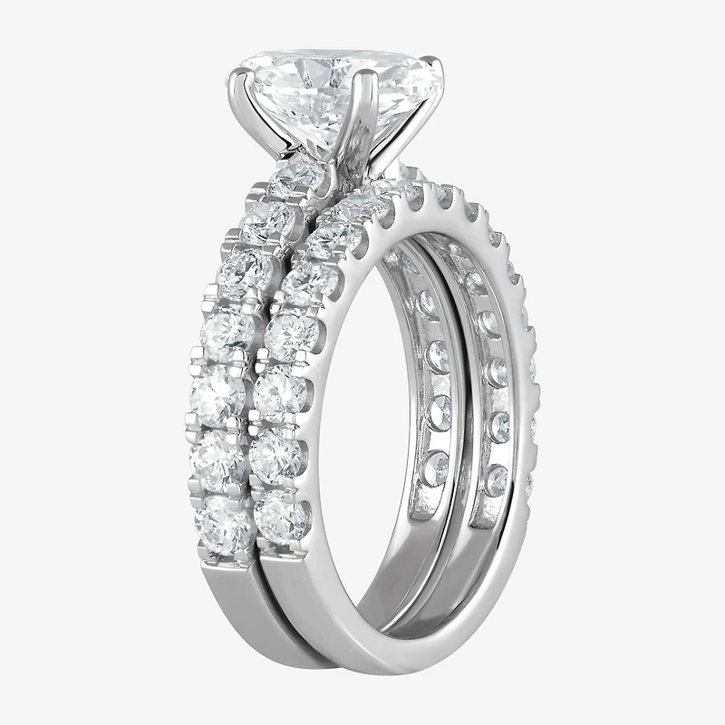 (G / Si1-Si2) Womens 4 CT. T.W. Lab Grown White Diamond Sterling Silver Oval Side Stone Bridal Set