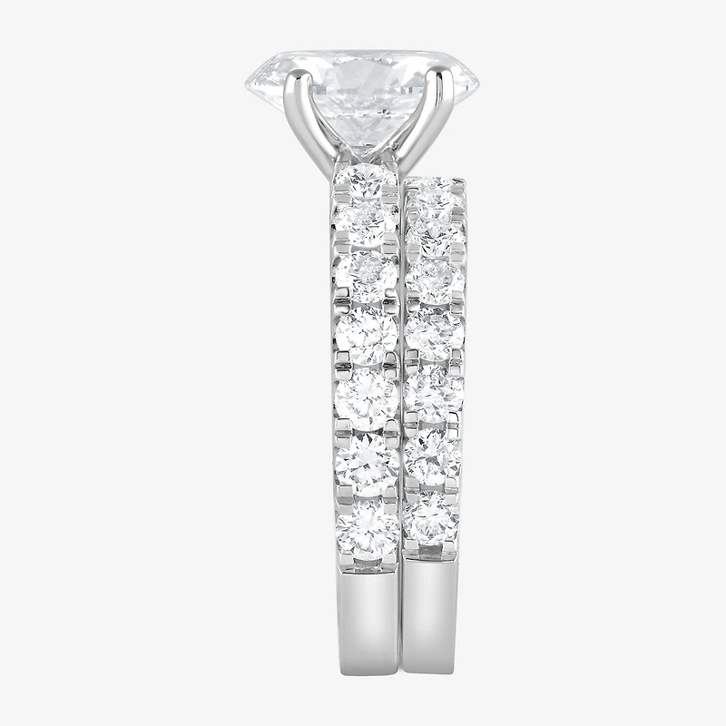 (G / Si1-Si2) Womens 4 CT. T.W. Lab Grown White Diamond Sterling Silver Oval Side Stone Bridal Set