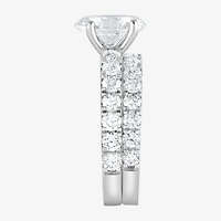 (G / Si1-Si2) Womens 4 CT. T.W. Lab Grown White Diamond Sterling Silver Oval Side Stone Bridal Set