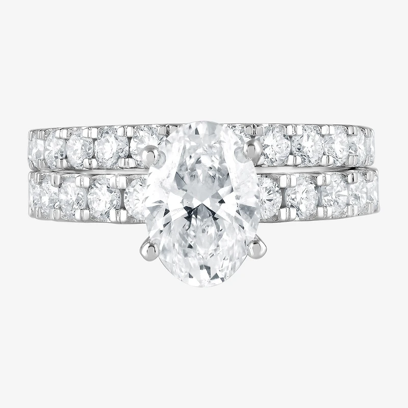 (G / Si1-Si2) Womens 4 CT. T.W. Lab Grown White Diamond Sterling Silver Oval Side Stone Bridal Set