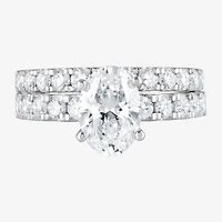 (G / Si1-Si2) Womens 4 CT. T.W. Lab Grown White Diamond Sterling Silver Oval Side Stone Bridal Set