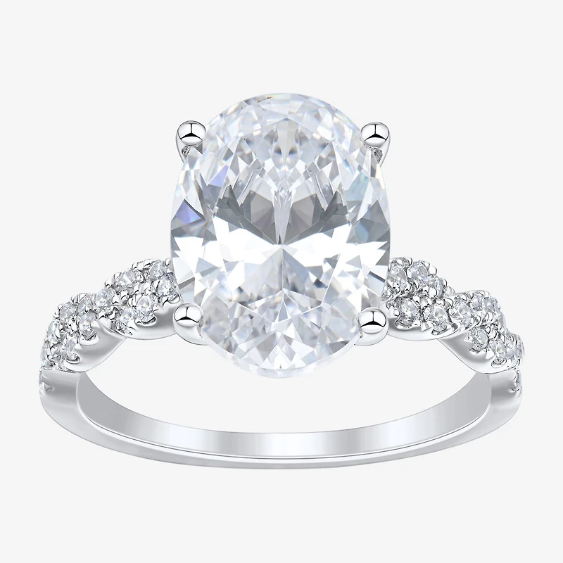 Signature By Modern Bride (H-I / Si2) Womens 4 1/3 Ct. T.W. Lab Grown White Diamond 10K Gold Oval Side Stone Engagement Ring