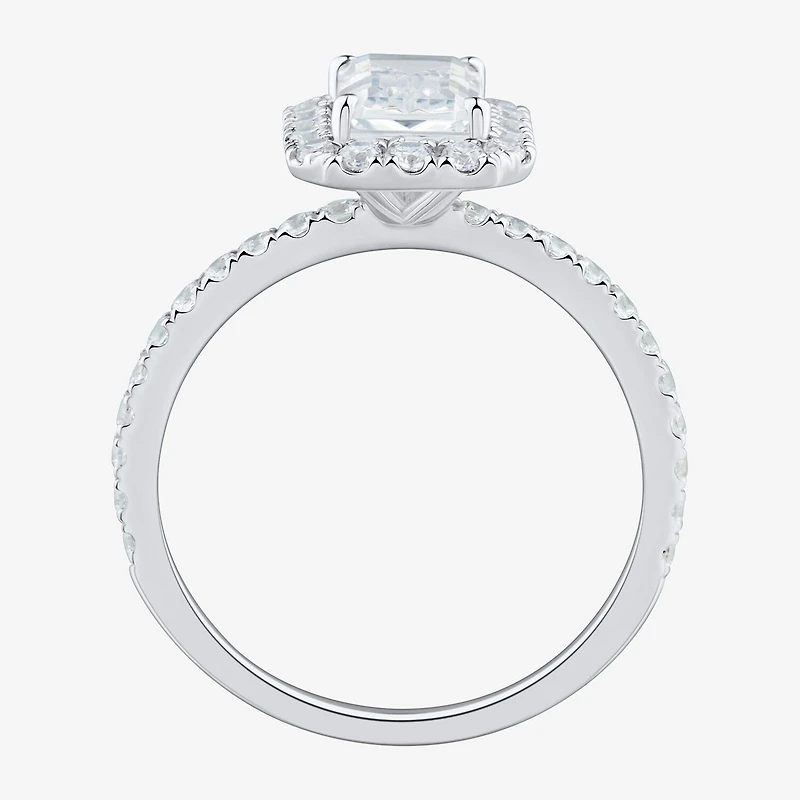 (H-I / Si2) Womens 2 CT. T.W. Lab Grown White Diamond 10K Gold Side Stone Halo Engagement Ring