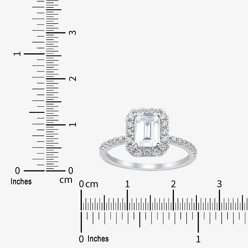 (H-I / Si2) Womens 2 CT. T.W. Lab Grown White Diamond 10K Gold Side Stone Halo Engagement Ring