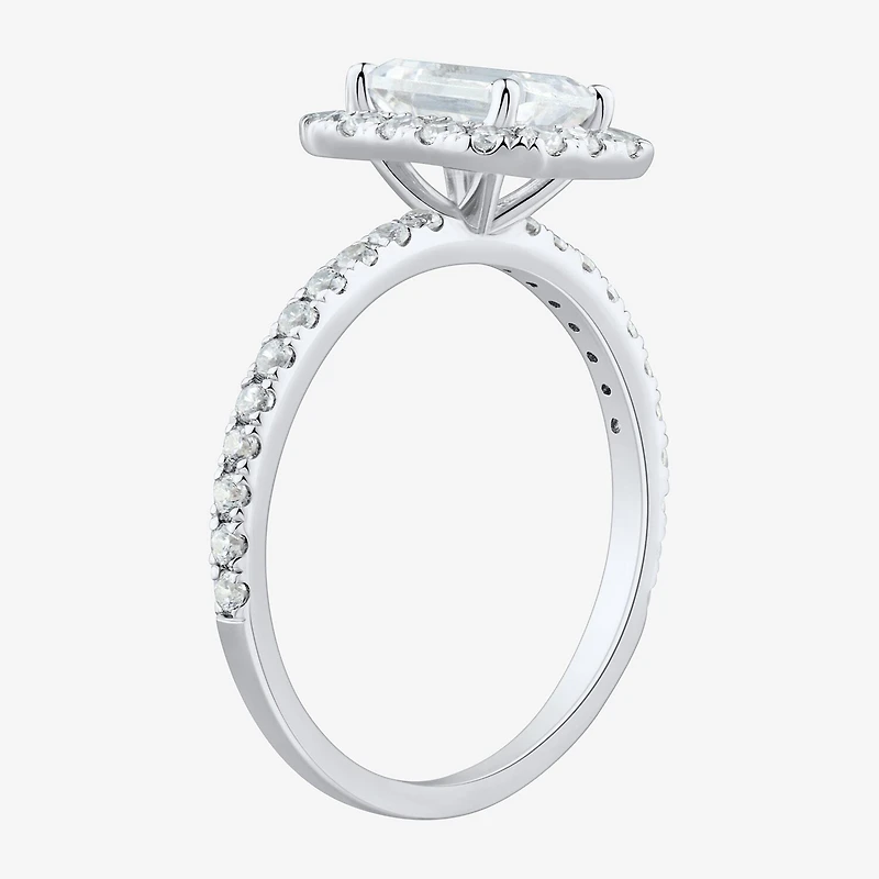 (H-I / Si2) Womens 2 CT. T.W. Lab Grown White Diamond 10K Gold Side Stone Halo Engagement Ring