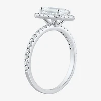 (H-I / Si2) Womens 2 CT. T.W. Lab Grown White Diamond 10K Gold Side Stone Halo Engagement Ring
