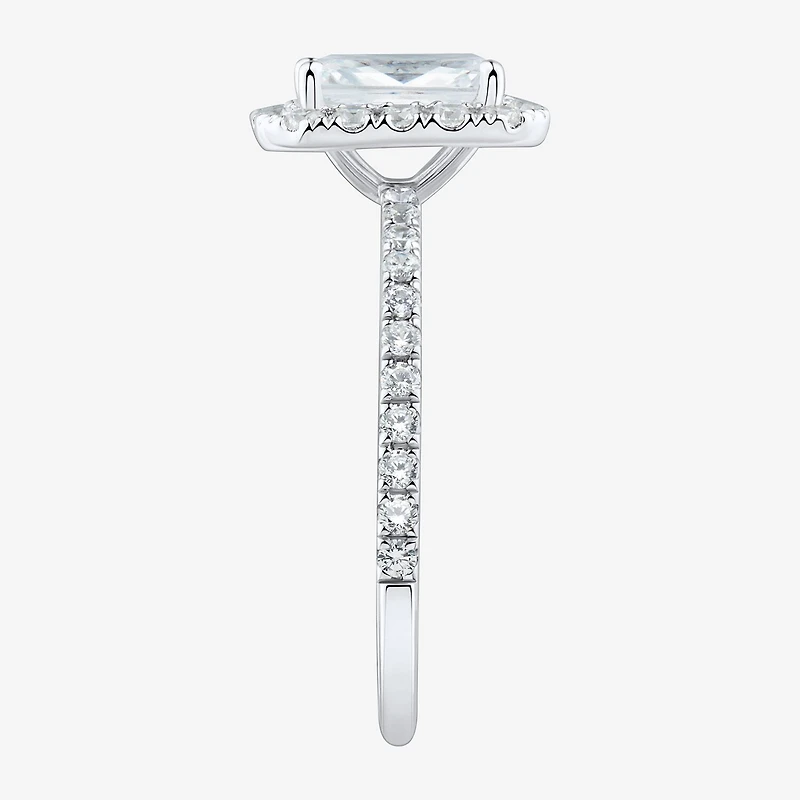 (H-I / Si2) Womens 2 CT. T.W. Lab Grown White Diamond 10K Gold Side Stone Halo Engagement Ring