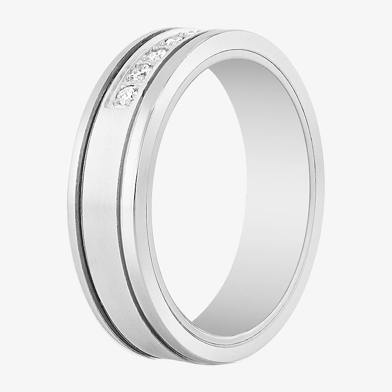 H / Si2-I1) Mens 6MM 1/5 CT. Lab Grown White Diamond Tungsten Wedding Band