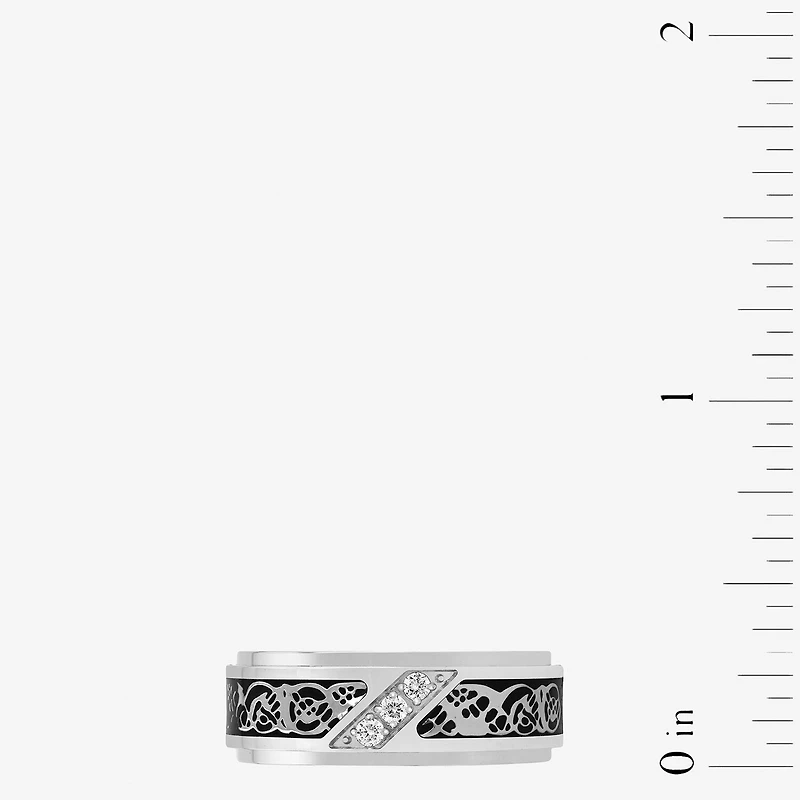 H-I / I2-I3) Mens 8MM 1/10 CT. T.W. Natural White Diamond Stainless Steel Wedding Band