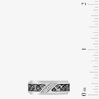 H-I / I2-I3) Mens 8MM 1/10 CT. T.W. Natural White Diamond Stainless Steel Wedding Band