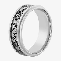 H-I / I2-I3) Mens 8MM 1/10 CT. T.W. Natural White Diamond Stainless Steel Wedding Band