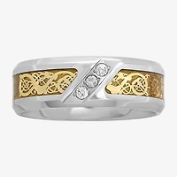 (H-I / I2-I3) Mens 8MM 1/10 CT. T.W. Natural White Diamond Stainless Steel Wedding Band