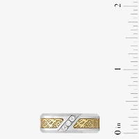 (H-I / I2-I3) Mens 8MM 1/10 CT. T.W. Natural White Diamond Stainless Steel Wedding Band
