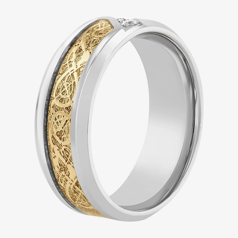 (H-I / I2-I3) Mens 8MM 1/10 CT. T.W. Natural White Diamond Stainless Steel Wedding Band