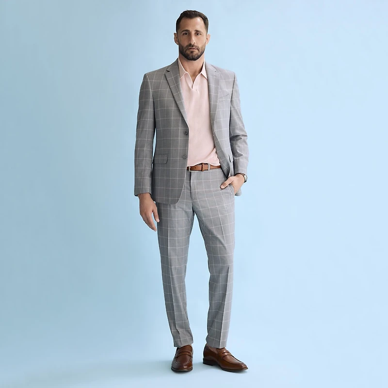 Van Heusen Mens Modern Fit Windowpane Flat Front Suit Pant