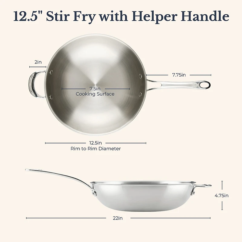 Anolon Everlast Tri-Ply Clad 12 1/2 Inch Stainless Steel Stir Fry Pan