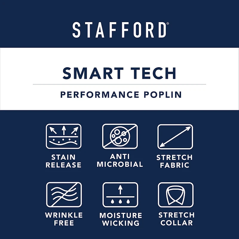 Stafford Smart Tech Mens Slim Fit Stretch Fabric Wrinkle Free Long Sleeve Dress Shirt
