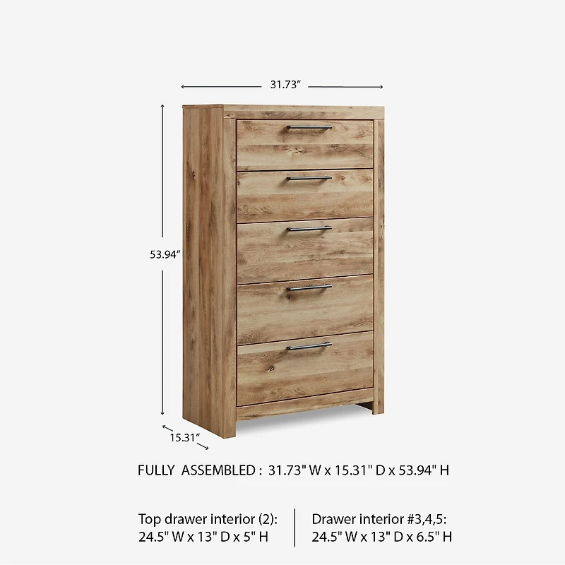 Signature Design by Ashley Hyanna 5-Drawer Chest in Tan Brown