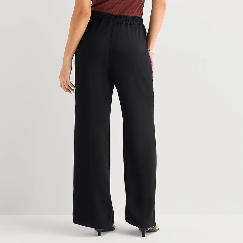 a.n.a Womens Crepe Wide Leg Mid Rise Pull-On Pant