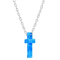 Womens Lab Created Blue Opal Sterling Silver Cross 18 Inch Pendant Necklace