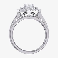 (G-H / Si1-Si2) Womens 1 CT. T.W. Lab Grown White Diamond 10K Gold Cushion Side Stone Bridal Set