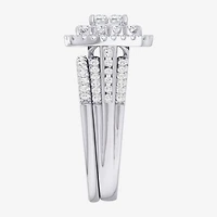 (G-H / Si1-Si2) Womens 1 CT. T.W. Lab Grown White Diamond 10K Gold Cushion Side Stone Bridal Set