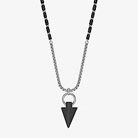 Mens Black Agate Stainless Steel 24 Inch Pendant Necklace