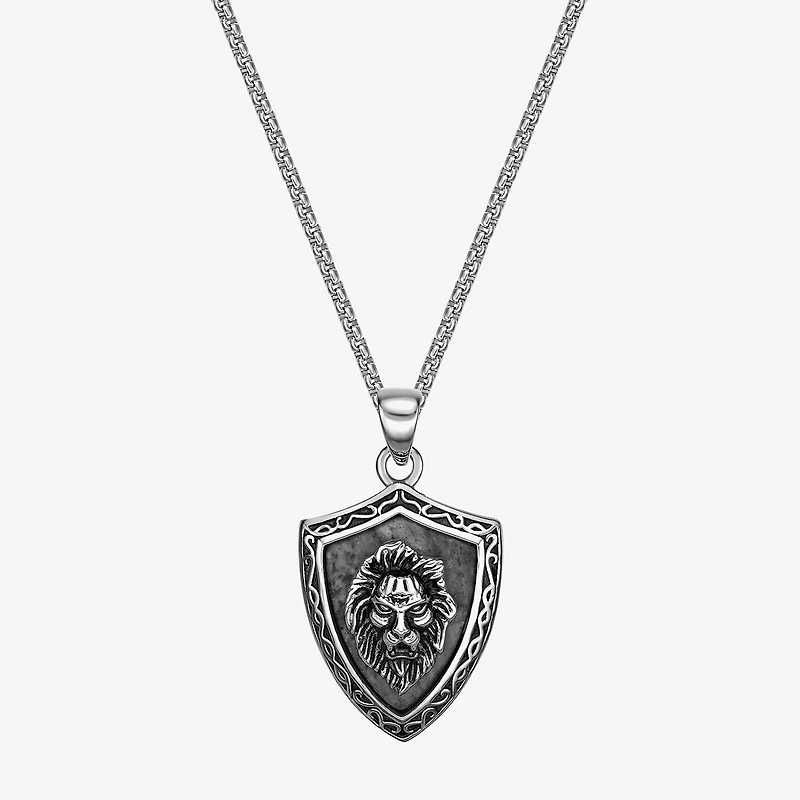 Mens Multi Color Jasper Stainless Steel 24 Inch Pendant Necklace