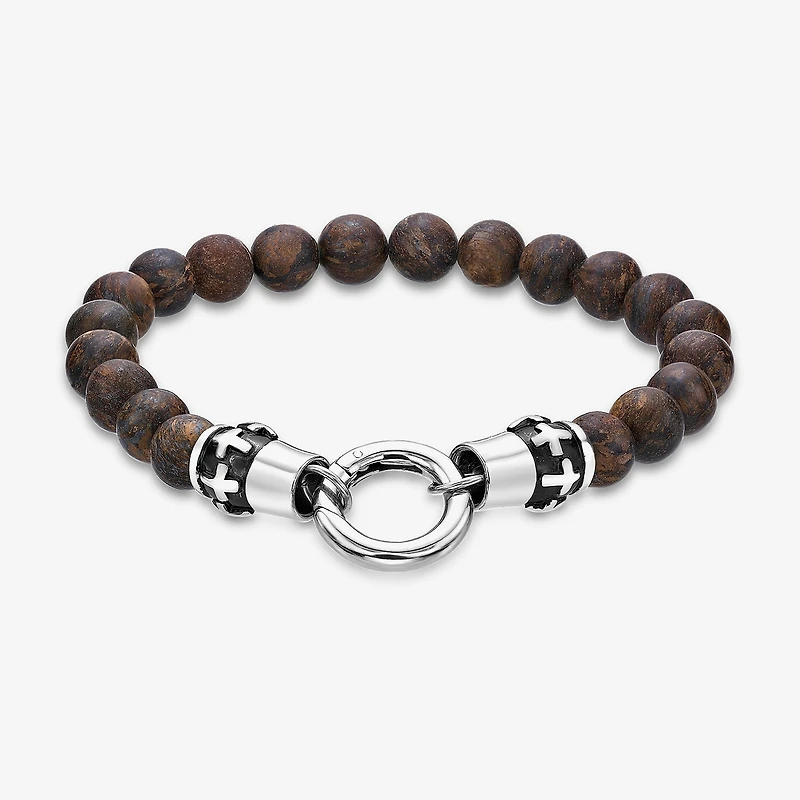Mens Stainless Steel Beaded Bracelet