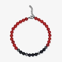 Mens Black Agate Stainless Steel Beaded Bracelet