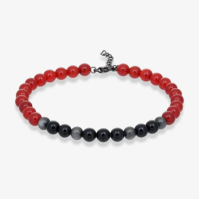 Mens Black Agate Stainless Steel Beaded Bracelet