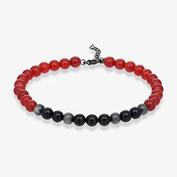 Mens Black Agate Stainless Steel Beaded Bracelet