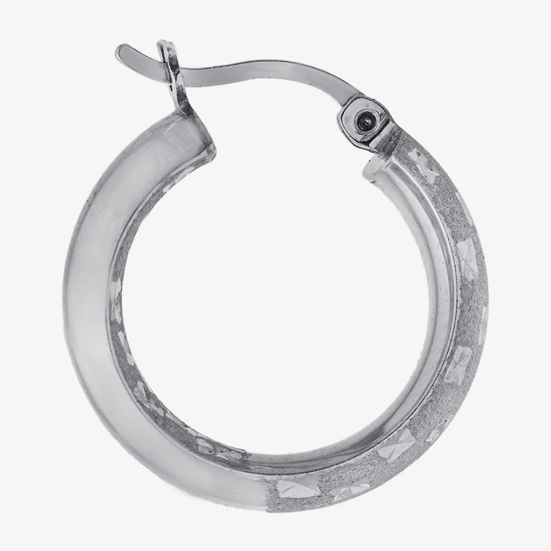 Diamond Cut Womens Sterling Silver 20.3mm Hoop Earrings