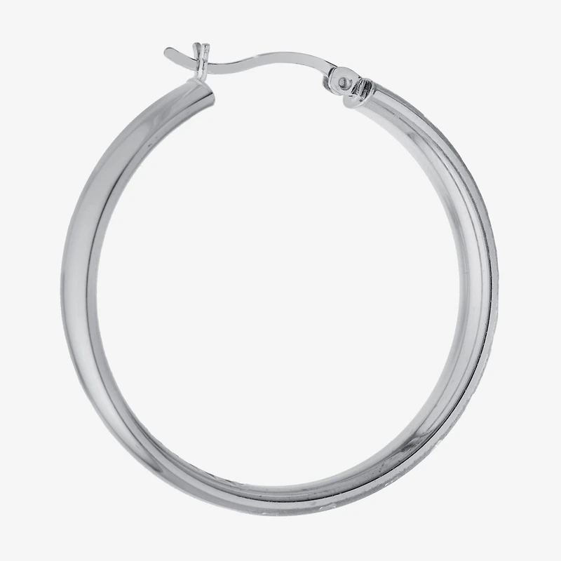 Diamond Cut Womens Sterling Silver 35.3mm Hoop Earrings