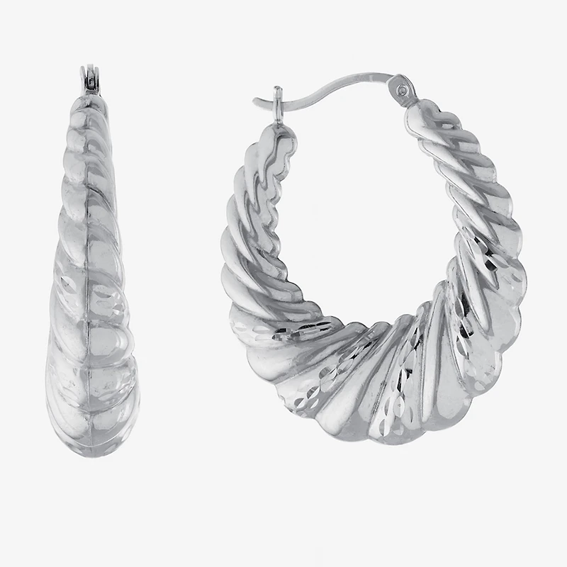 Croissant Womens Sterling Silver 33.5mm Hoop Earrings