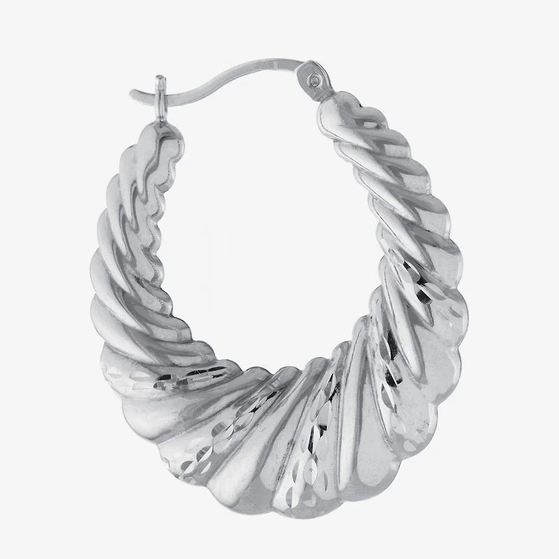 Croissant Womens Sterling Silver 33.5mm Hoop Earrings