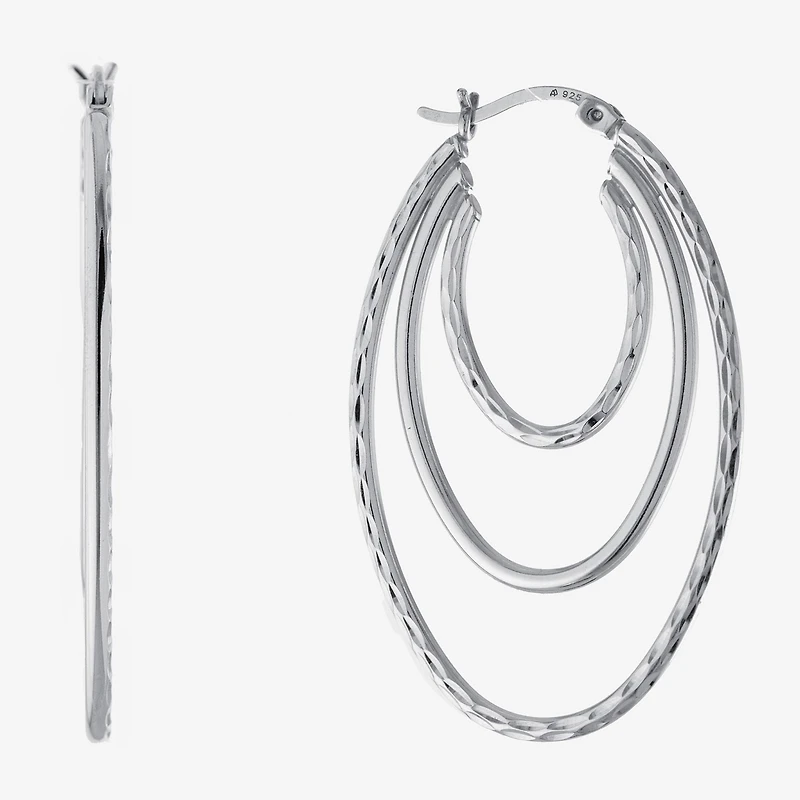 Diamond Cut Womens Sterling Silver 40.6mm Hoop Earrings